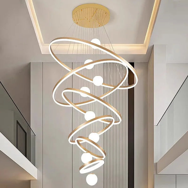 GLOWRY Multi-Ring Globe Staircase Chandelier | HM-028